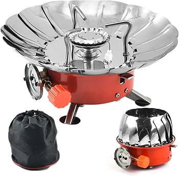 Mini Estufa Portátil Camping Acero Con Protector Contra Aire