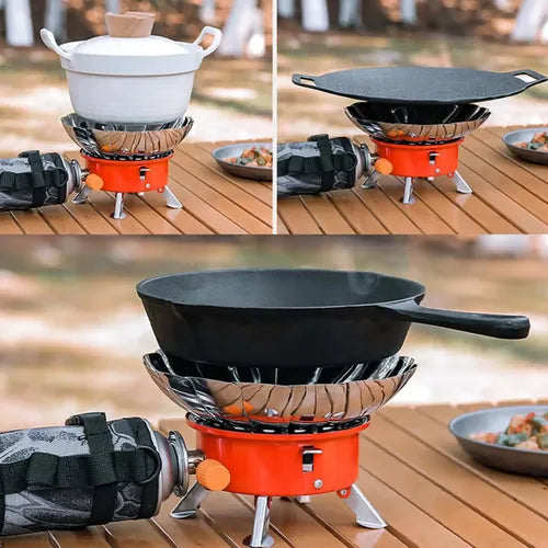 Mini Estufa Portátil Camping Acero Con Protector Contra Aire