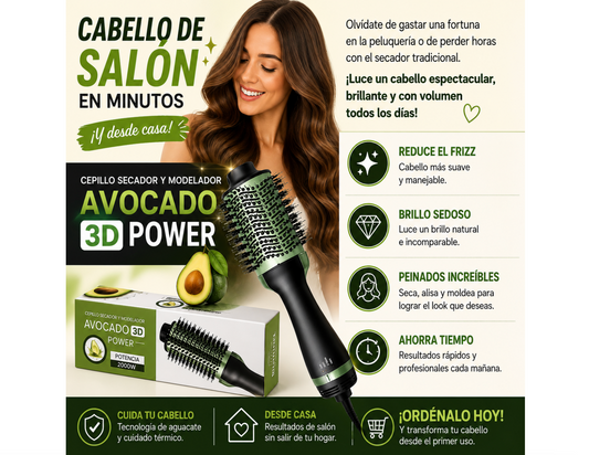 🥑✨ CEPILLO SECADOR Y MODELADOR AVOCADO 3D POWER ✨🥑