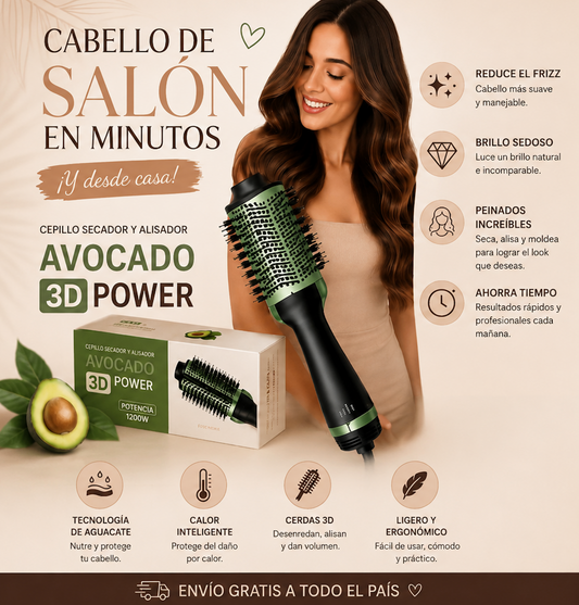 🥑✨ CEPILLO SECADOR Y MODELADOR AVOCADO 3D POWER ✨🥑