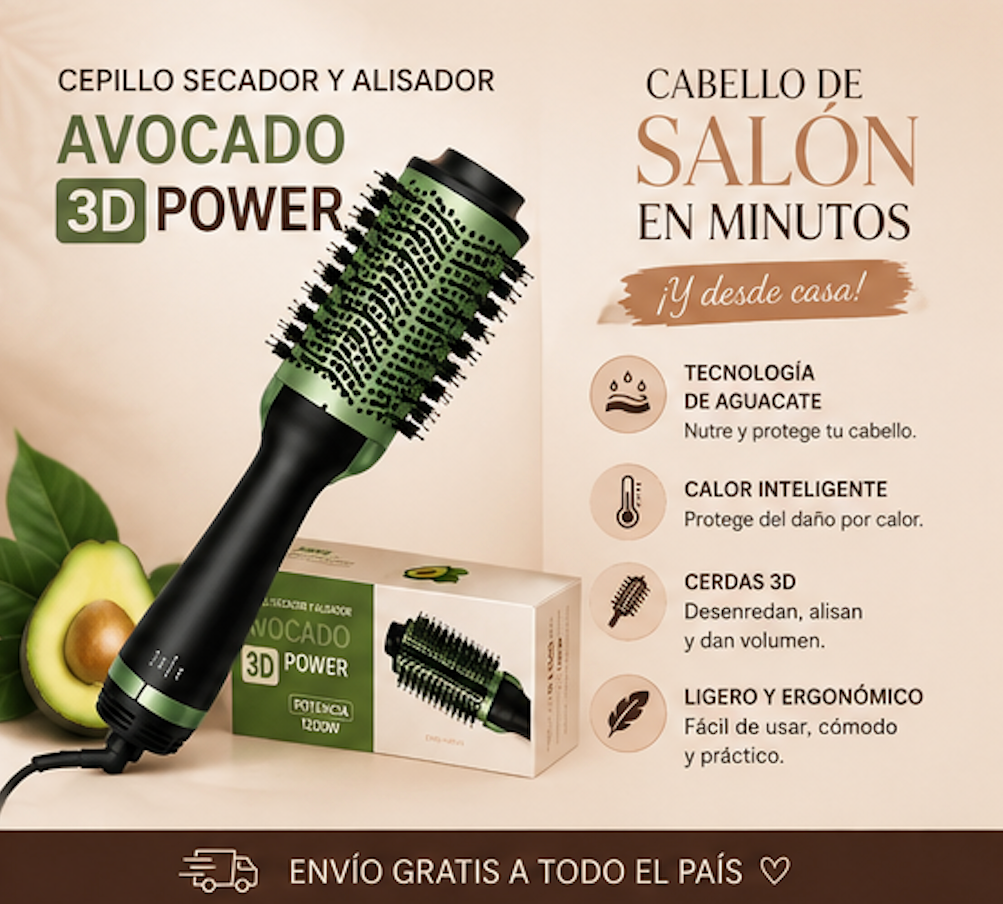 🥑✨ CEPILLO SECADOR Y MODELADOR AVOCADO 3D POWER ✨🥑